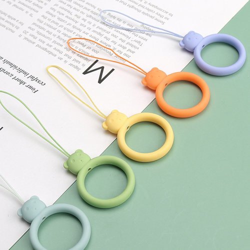 Zawieszka smycz miś do telefonu silikonowa, pomarańczowa