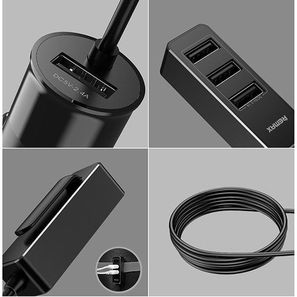 Szybka samochodowa ładowarka z przedłużaczem 4x USB