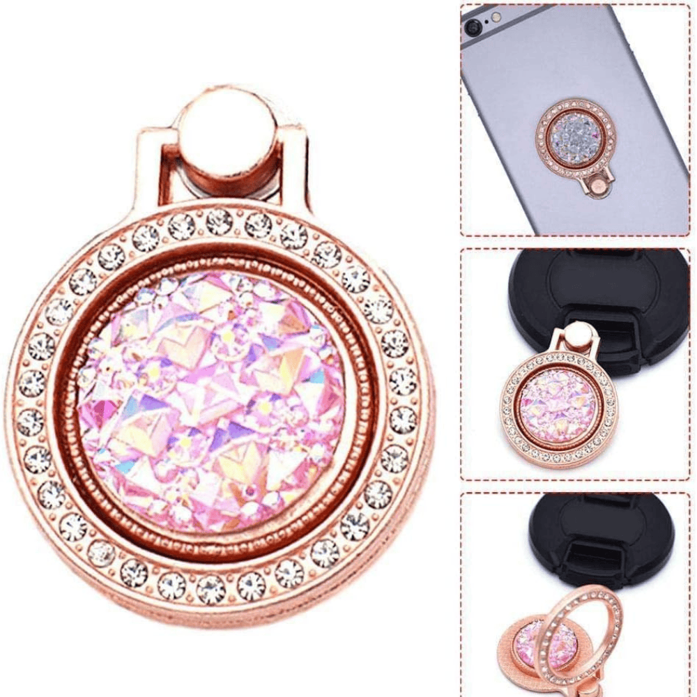 Uchwyt magnetyczny selfie ring podstawka do telefonu 2in1 różowe diamenty ze zdobieniami