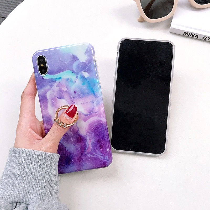 Etui do iPhone 7 Plus/8 Plus eleganckie fioletowo-niebieskie niebo ze złotym uchwytem