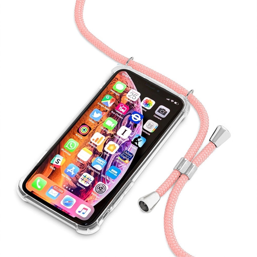Etui do iPhone 11 Pro przeźroczyste nowoczesne z różową smyczą