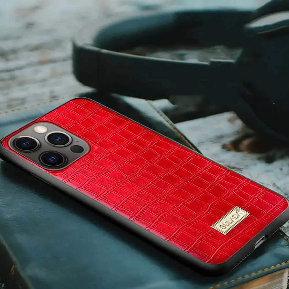 Etui do iPhone 13 Pro Max Crocodile czerwone eleganckie SULADA oryginal