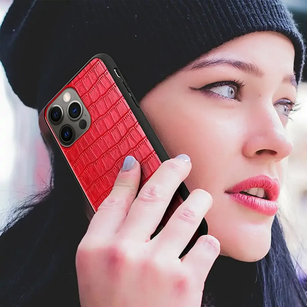 Etui do iPhone 13 Pro Max Crocodile czerwone eleganckie SULADA oryginal