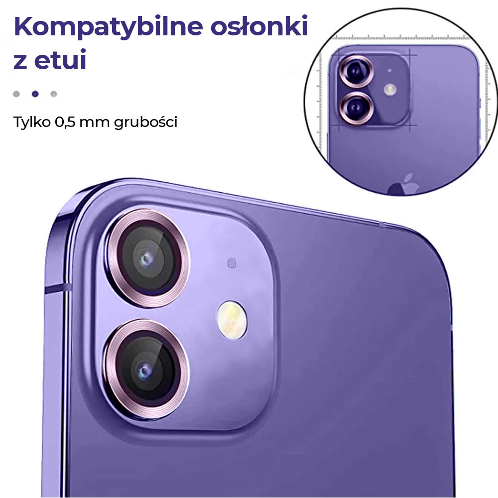 Metalowa osłona obiektywów szkło na aparat iPhone 12 Mini, fiolet