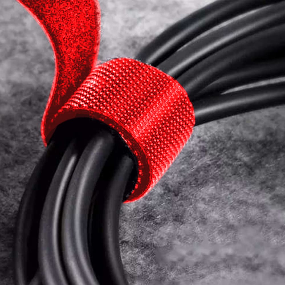 Zestaw 3x taśma na kable organizer długość taśmy 5 cm w kolorze czerwonym