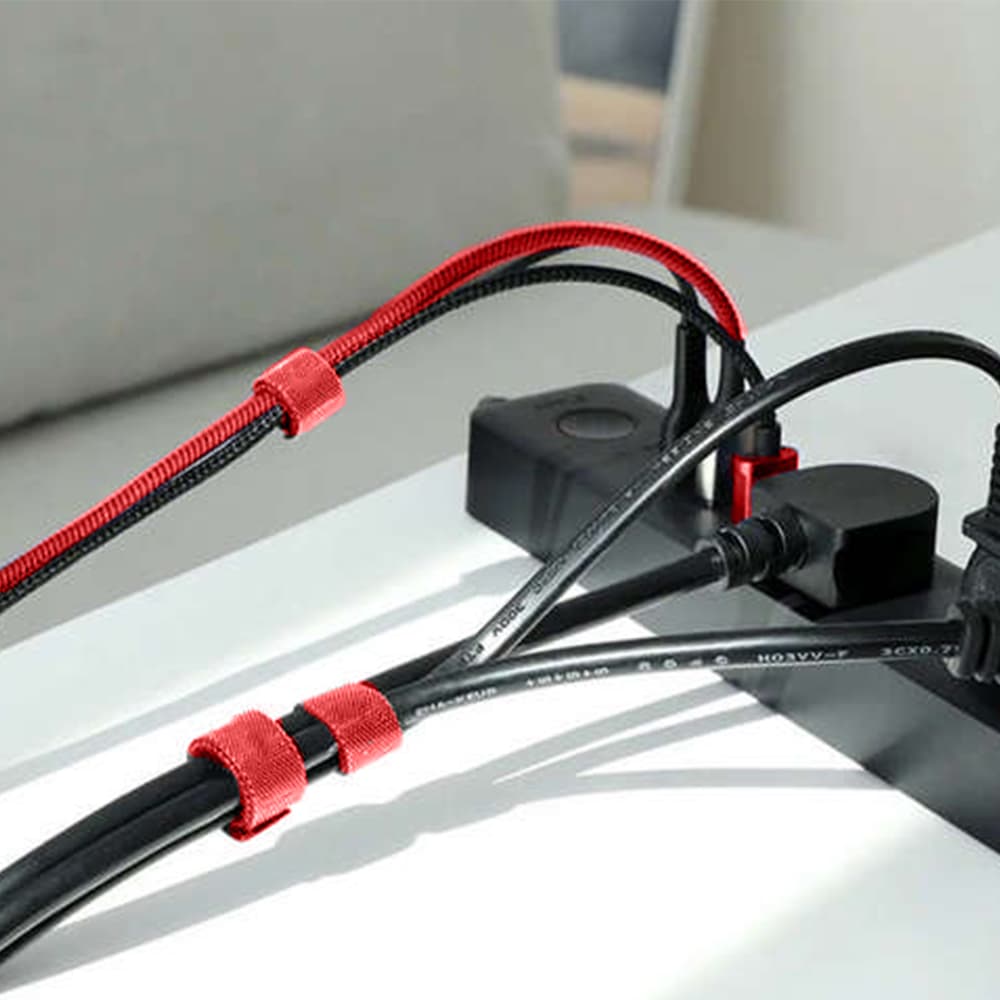 Zestaw 3x taśma na kable organizer długość taśmy 5 cm w kolorze czerwonym