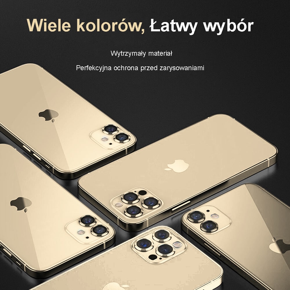 Metalowa osłona obiektywów szkło na aparat iPhone 13 złote
