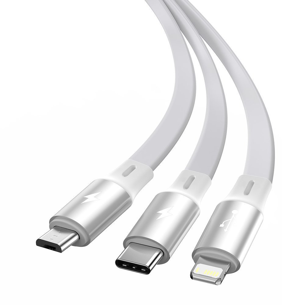 Kabel 3w1 USB – na micro USB, Lightning, USB Typ C, 1.2 metra, biały