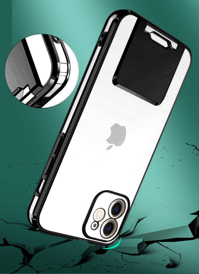 Etui do iPhone 12 Fashion Stand z podstawką, ochrona obiektywu, czarne