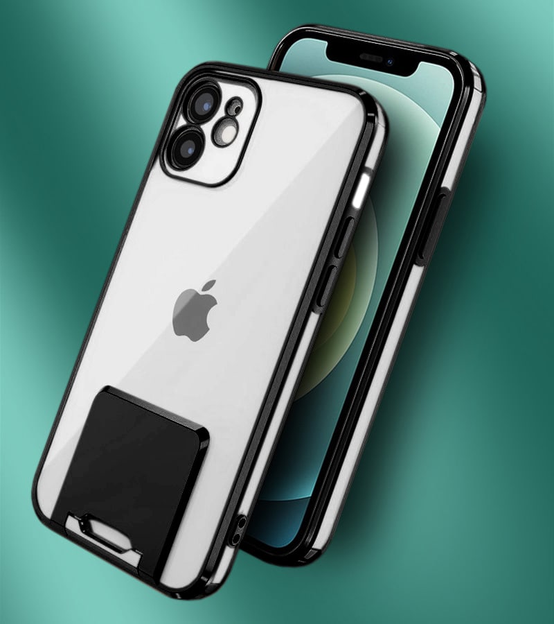 Etui do iPhone 12 Fashion Stand z podstawką, ochrona obiektywu, czarne
