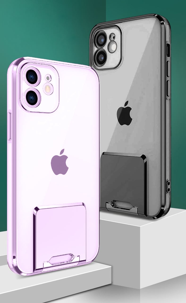 Etui do iPhone 12 Fashion Stand z podstawką, ochrona obiektywu, czarne