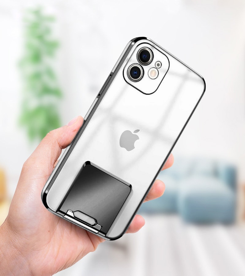 Etui do iPhone 12 Fashion Stand z podstawką, ochrona obiektywu, czarne