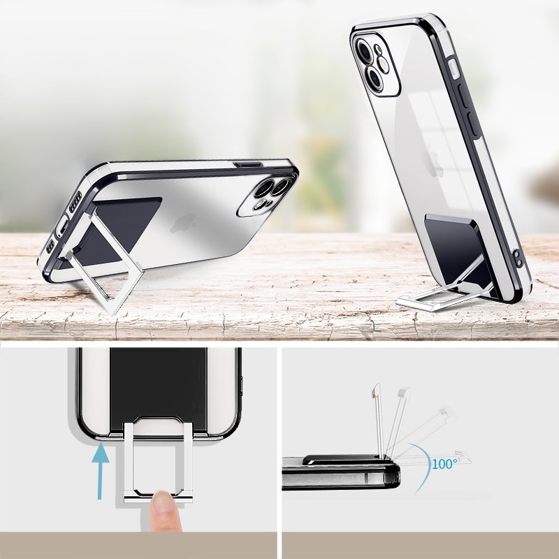 Etui do iPhone 12 Fashion Stand z podstawką, ochrona obiektywu, czarne