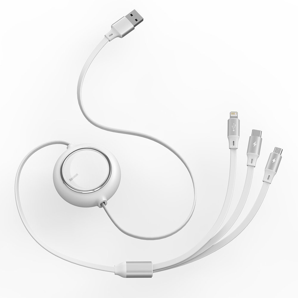 Kabel 3w1 USB – na micro USB, Lightning, USB Typ C, 1.2 metra, biały