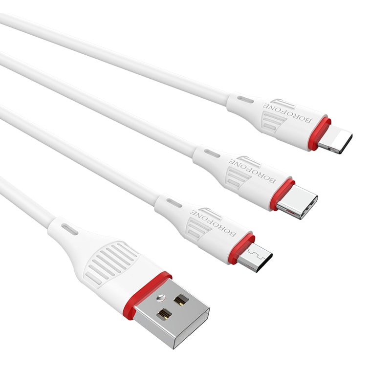 Kabel 3w1 USB – na micro USB, Lightning, USB Typ C, 1 metr, biały