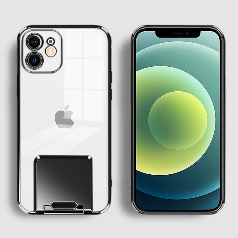 Etui do iPhone 12 Fashion Stand z podstawką, ochrona obiektywu, czarne