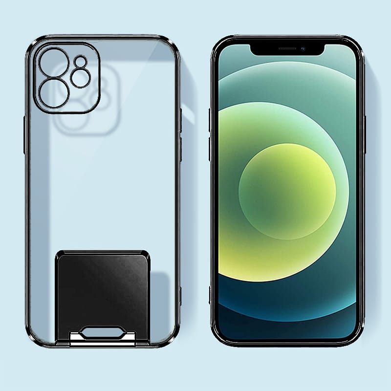 Etui do iPhone 12 Fashion Stand z podstawką, ochrona obiektywu, czarne