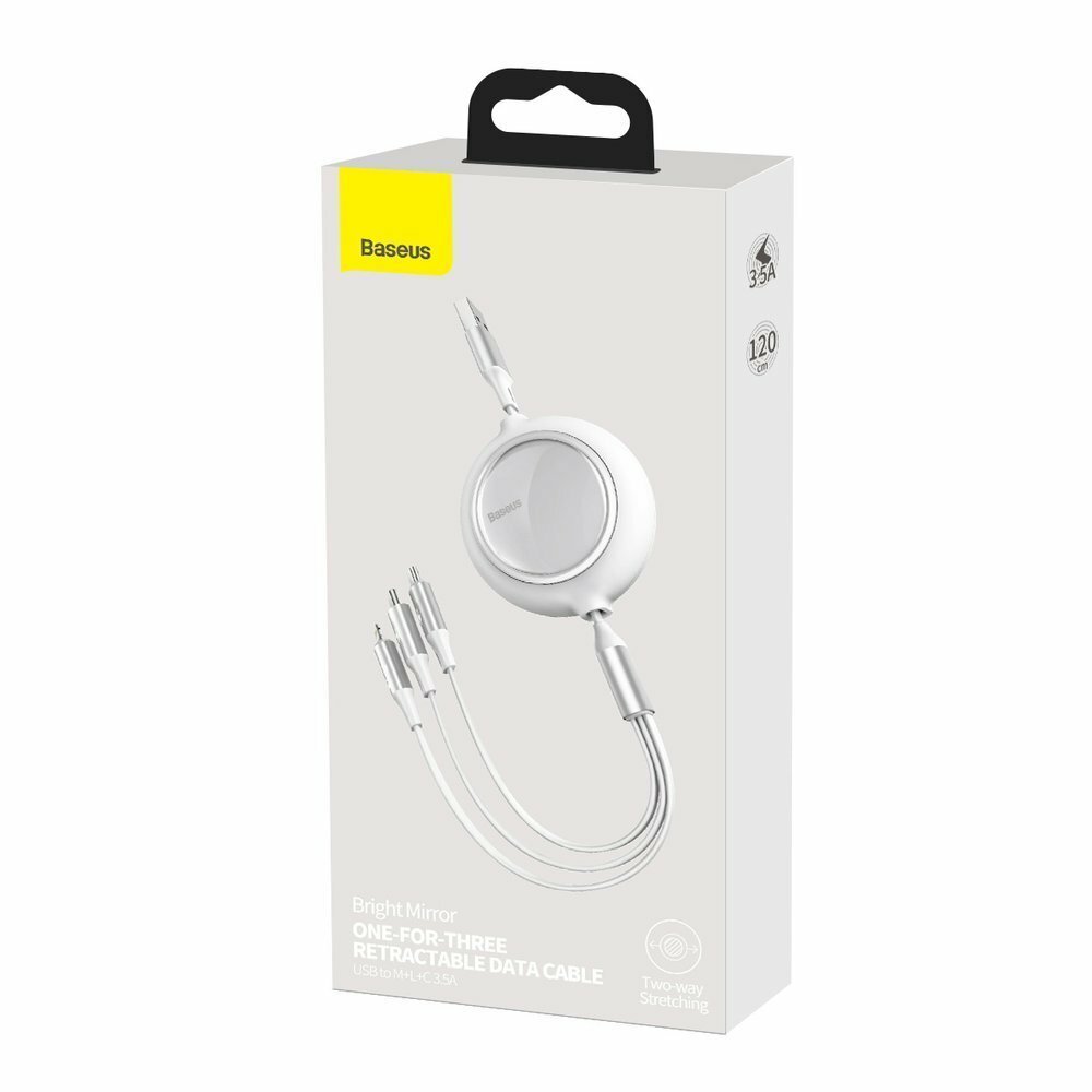 Kabel 3w1 USB – na micro USB, Lightning, USB Typ C, 1.2 metra, biały