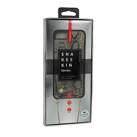 Eleganckie stylowe etui torebka, szara wężowa skóra do iPhone XR