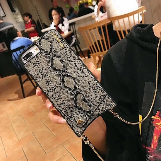 Eleganckie stylowe etui torebka, szara wężowa skóra do iPhone XR