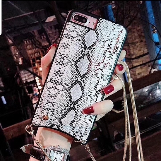 Eleganckie stylowe etui torebka, szara wężowa skóra do iPhone XR