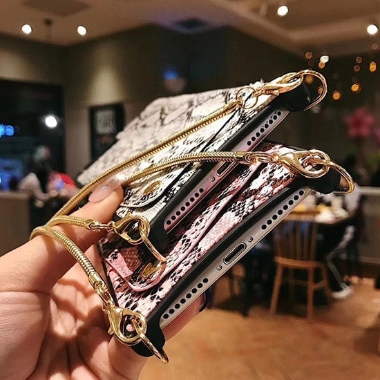 Eleganckie stylowe etui torebka, szara wężowa skóra do iPhone XR