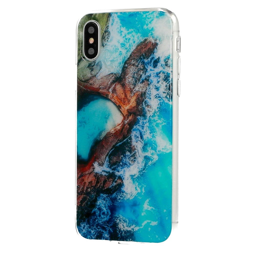 Etui do iPhone X/XS silikonowe marmurowe niebiesko-brązowe