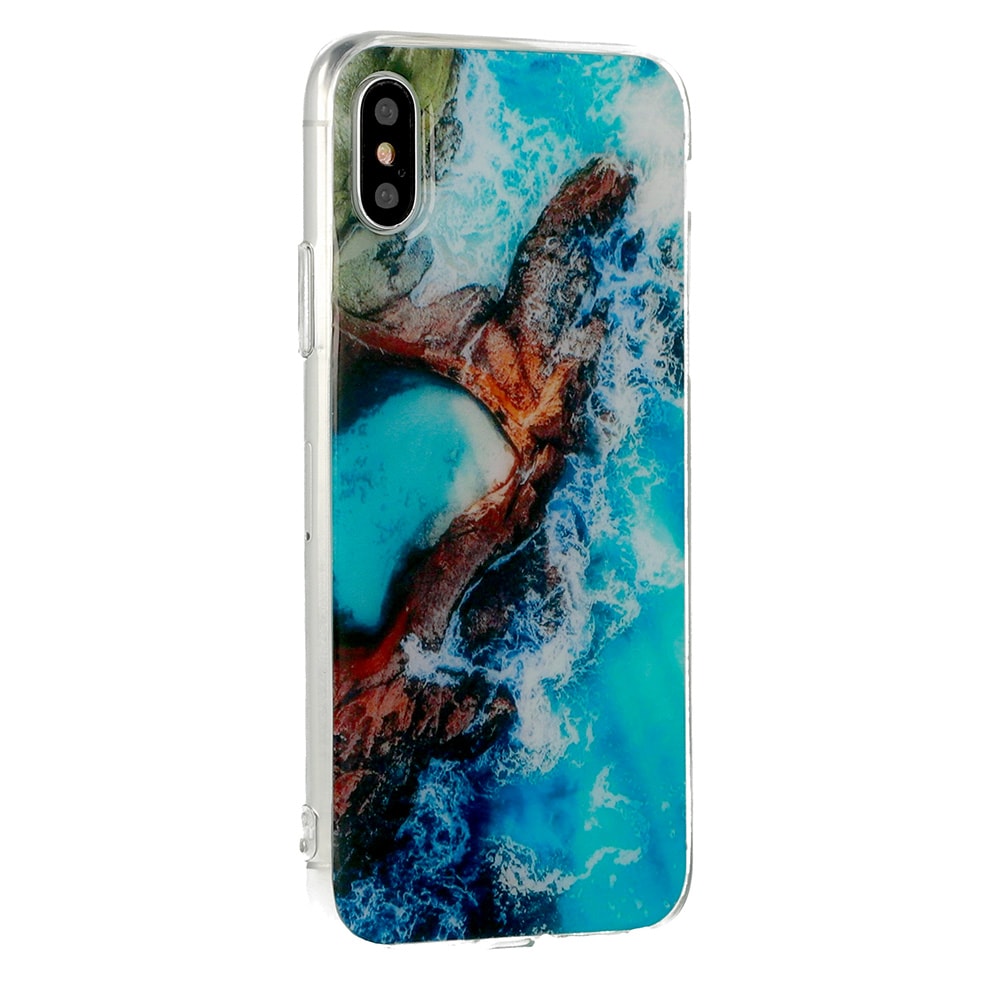 Etui do iPhone X/XS silikonowe marmurowe niebiesko-brązowe
