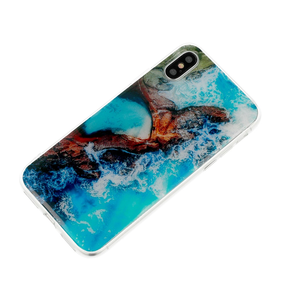 Etui do iPhone X/XS silikonowe marmurowe niebiesko-brązowe