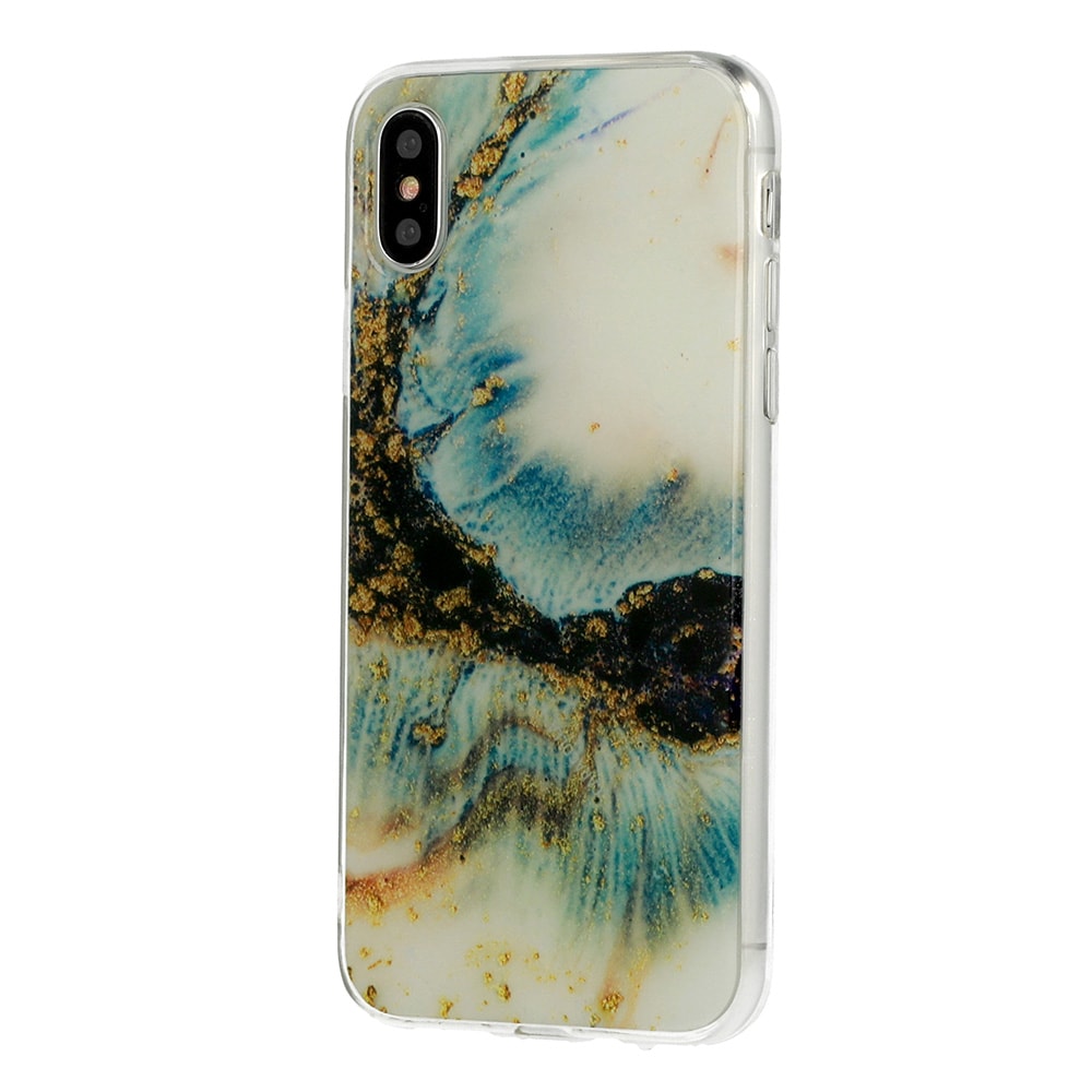 Etui do iPhone X/XS silikonowe marmurowe kremowo-niebieskie błyszczące
