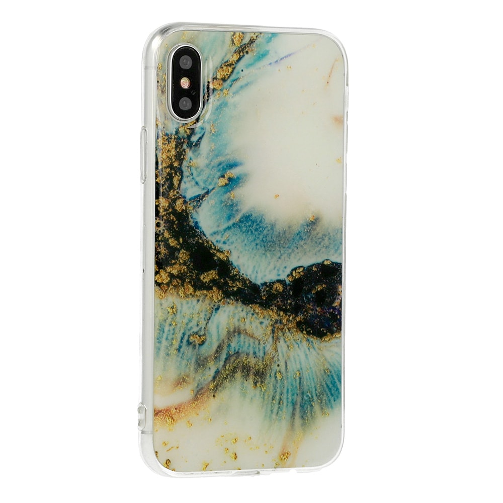 Etui do iPhone X/XS silikonowe marmurowe kremowo-niebieskie błyszczące