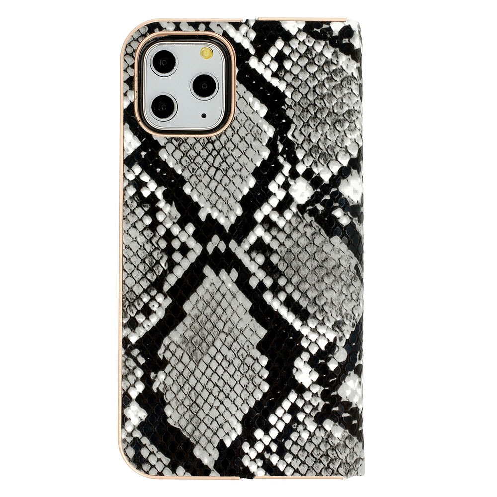 Etui do IPhone X/XS eleganckie szaro-czarne wężowa skóra książka