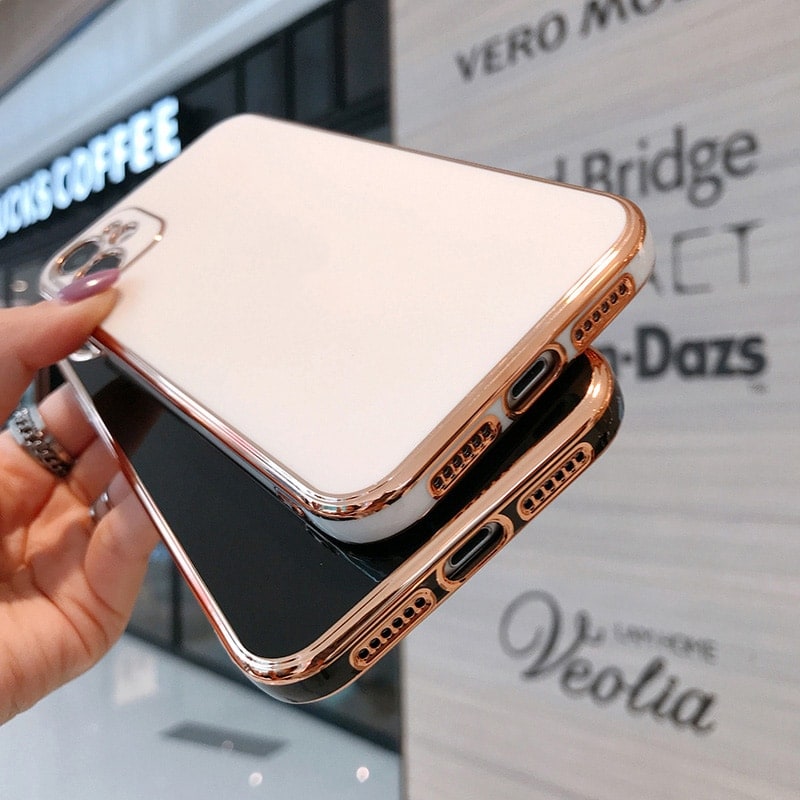 Etui do iPhone 12 Pro luksusowe ze złotą ramką, pudrowy róż