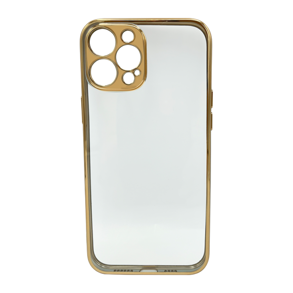 Etui do iPhone 12 Pro przeźroczyste ze złotą ramką premium gold crown osłona aparatu