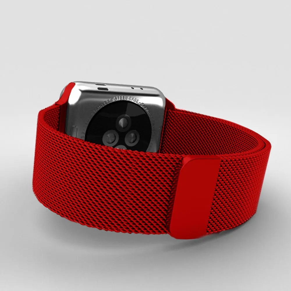 Czerwona bransoleta milanese elegancka do zegarka Apple Watch Ultra 1-2 / Series 4-10 / SE 44/45/46/49mm