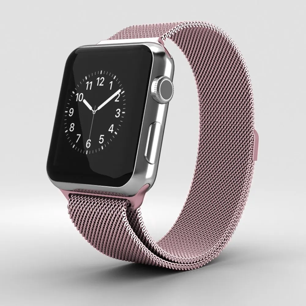 Różowa bransoleta milanese elegancka do zegarka Apple Watch Ultra 1-2 / Series 4-10 / SE 44/45/46/49mm