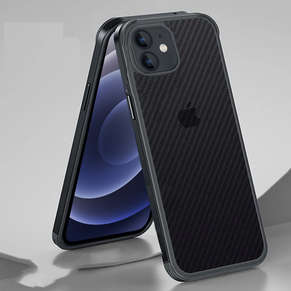 Etui do iPhone 12 Mini Sulada Luxury Carbon Protect bumper, półprzeźroczyste, czarne