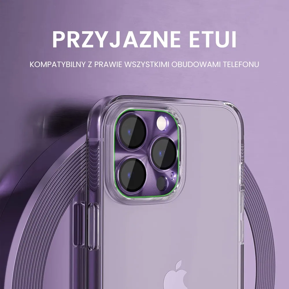 iPhone 14 Pro Max metalowa osłona na cały aparat, wbudowane szkła 9H, purpurowa, fioletowa
