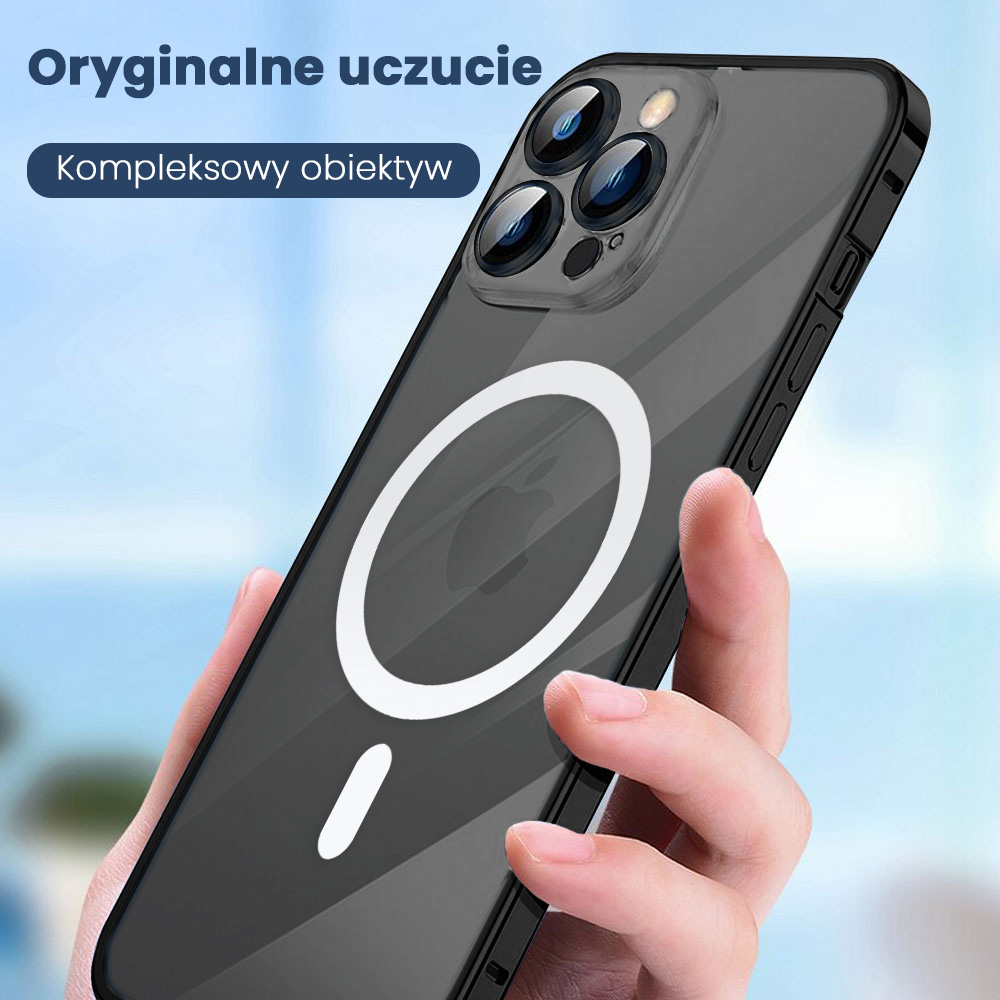 Etui do iPhone 14 Pro Max Metalic Black Frame Oryginal matowe, hybrydowa ochrona kamery, czarna ramka