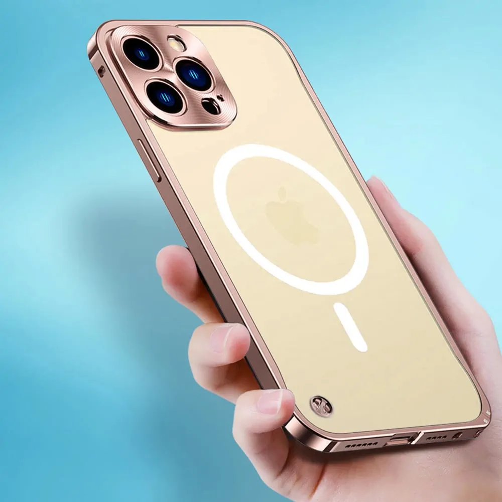 Etui do iPhone 13 Pro Magsafe Armor metalowa ramka, twarde aluminium, różowe złoto