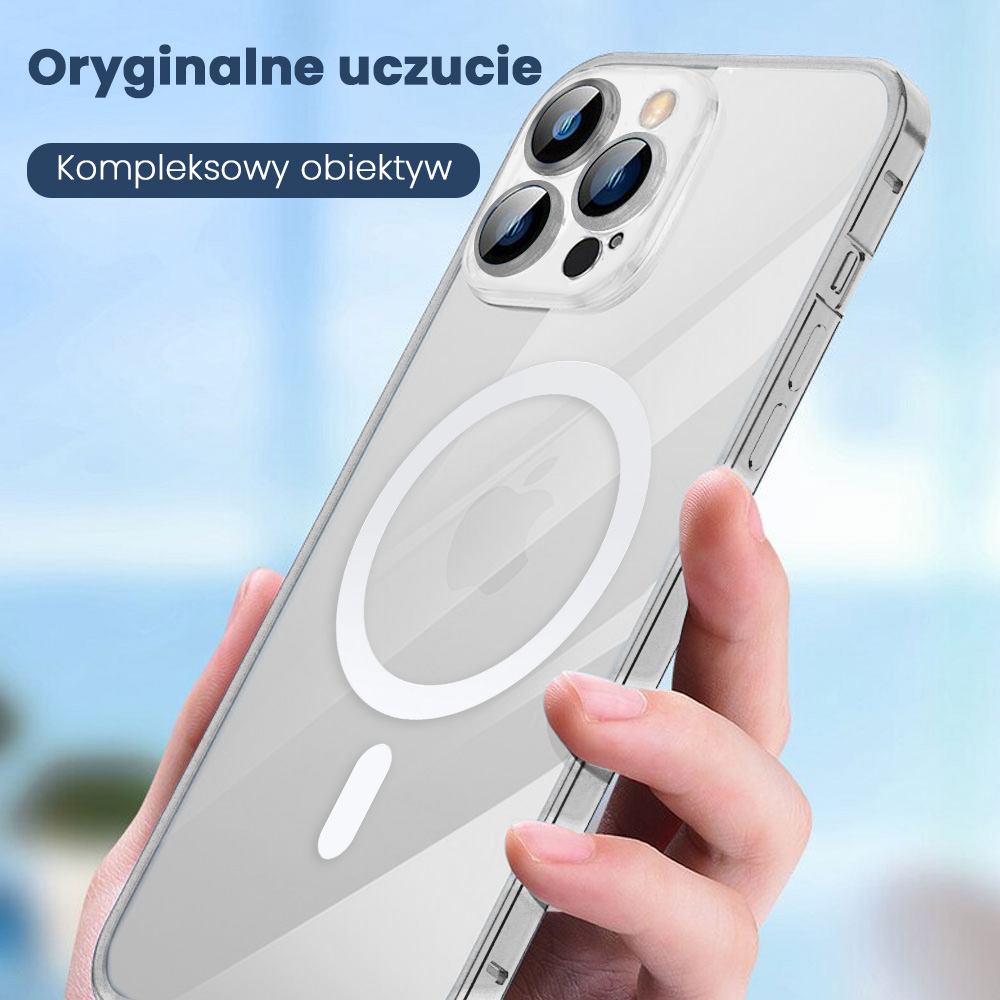 Etui do iPhone 14 Pro Max Magsafe Metalic Silver Frame Oryginal matowe, ochrona aparatu, srebrna ramka