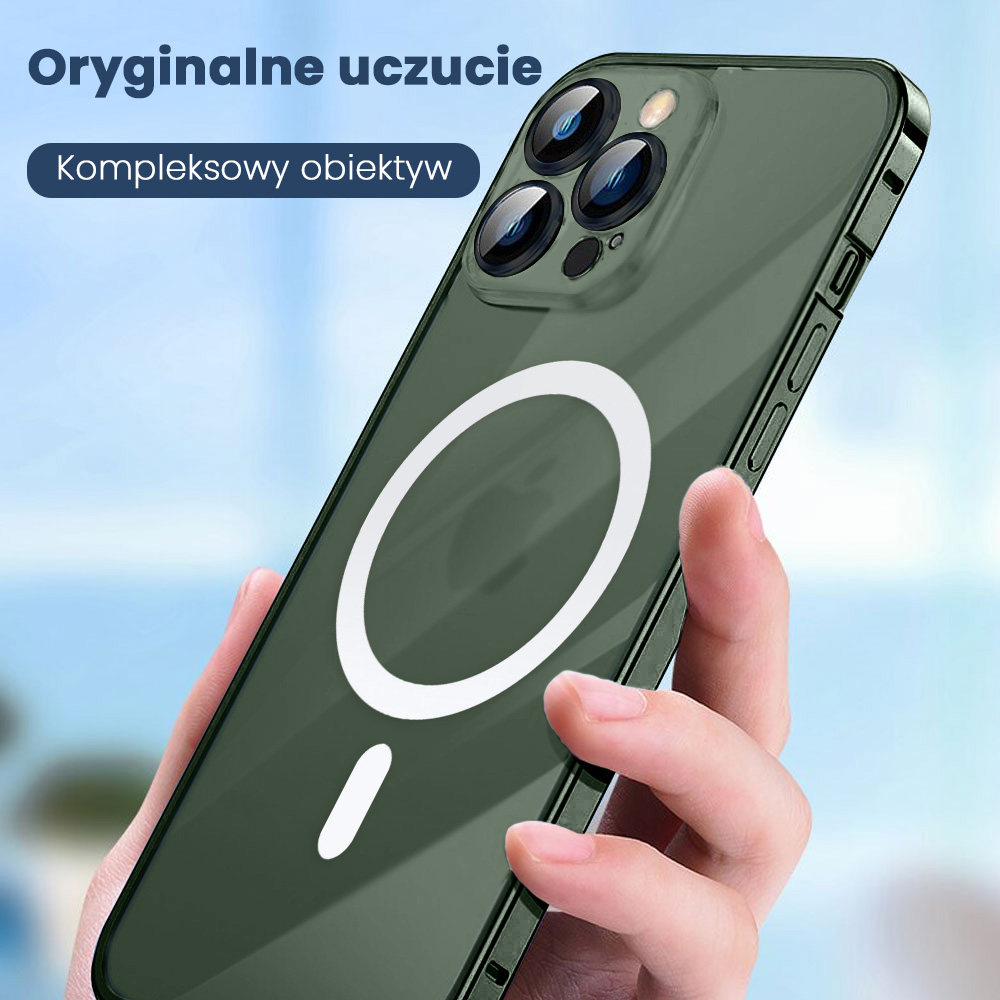Etui do iPhone 13 Pro Magsafe Armor metalowa ramka, twarde aluminium, alpejska zieleń