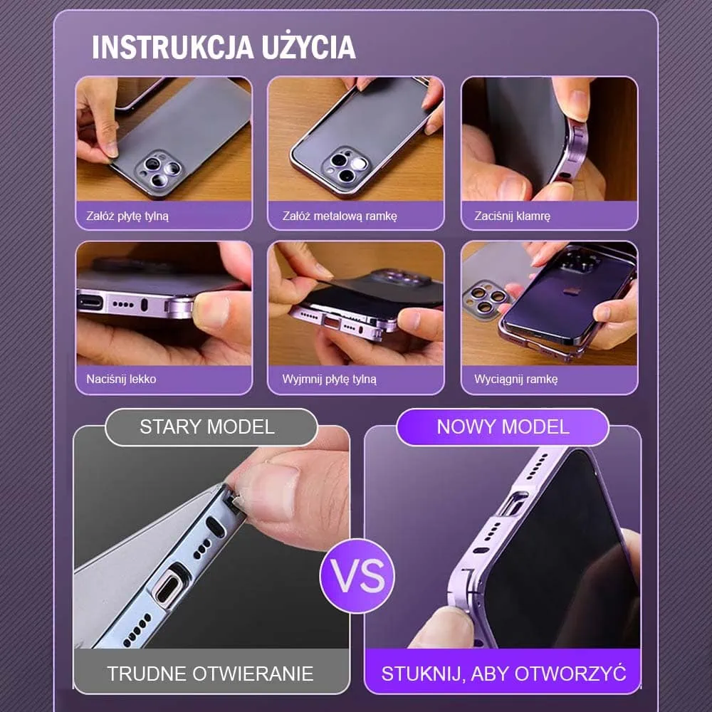 Etui do iPhone 14 Pro Max Metalic Frame Oryginal, ochrona aparatu, purpurowa ramka
