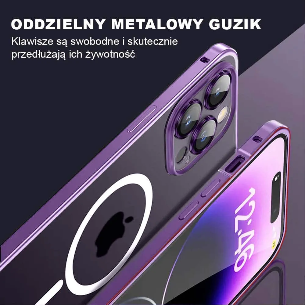 Etui do iPhone 14 Pro Magsafe Metalic Frame Oryginal, ochrona aparatu, purpurowa ramka