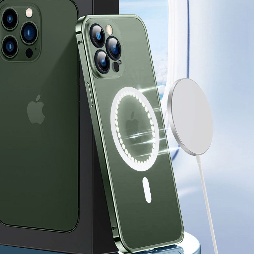 Etui do iPhone 13 Pro Magsafe Armor metalowa ramka, twarde aluminium, alpejska zieleń