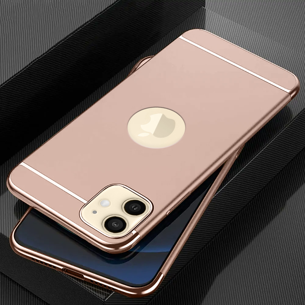 Etui do iPhone 12 eleganckie cienkie ze zdobieniami i widocznym logo, różowe złoto