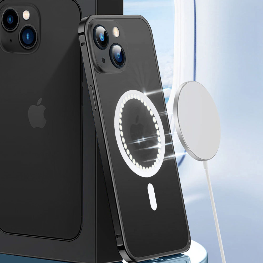 Etui do iPhone 14 Metalic Black Frame Oryginal matowe, hybrydowa ochrona kamery, czarne