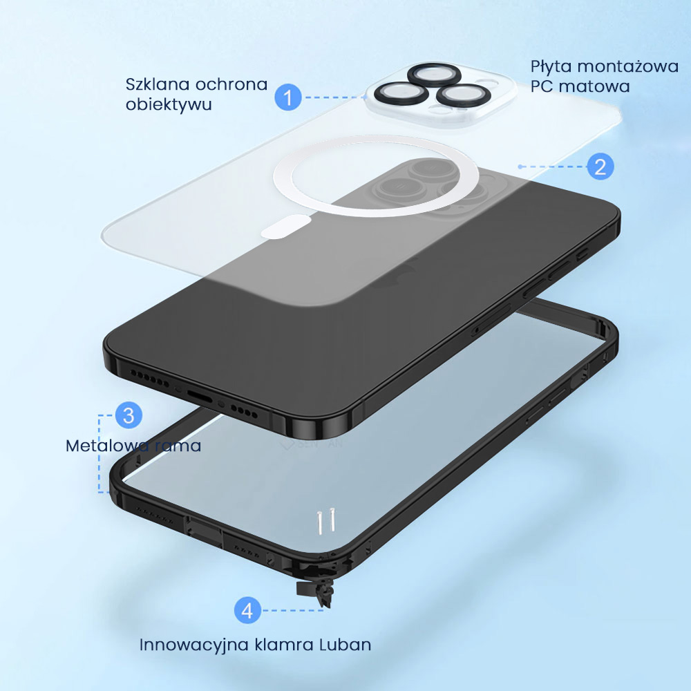 Etui do iPhone 14 Pro Max Metalic Black Frame Oryginal matowe, hybrydowa ochrona kamery, czarna ramka