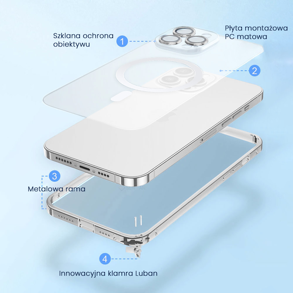 Etui do iPhone 14 Pro Max Magsafe Metalic Silver Frame Oryginal matowe, ochrona aparatu, srebrna ramka