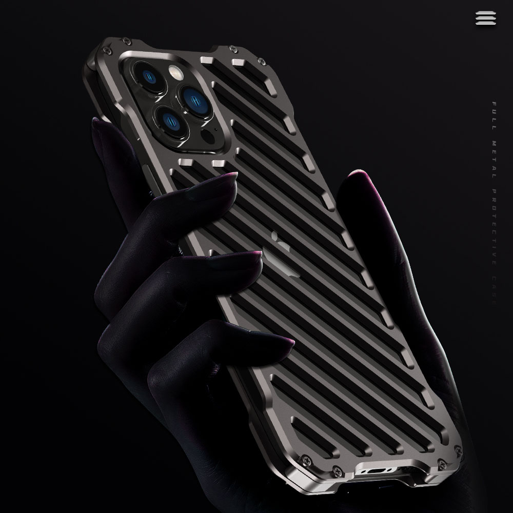 Etui do iPhone 14 Pro pancerne, metalowe, skręcane, srebrne